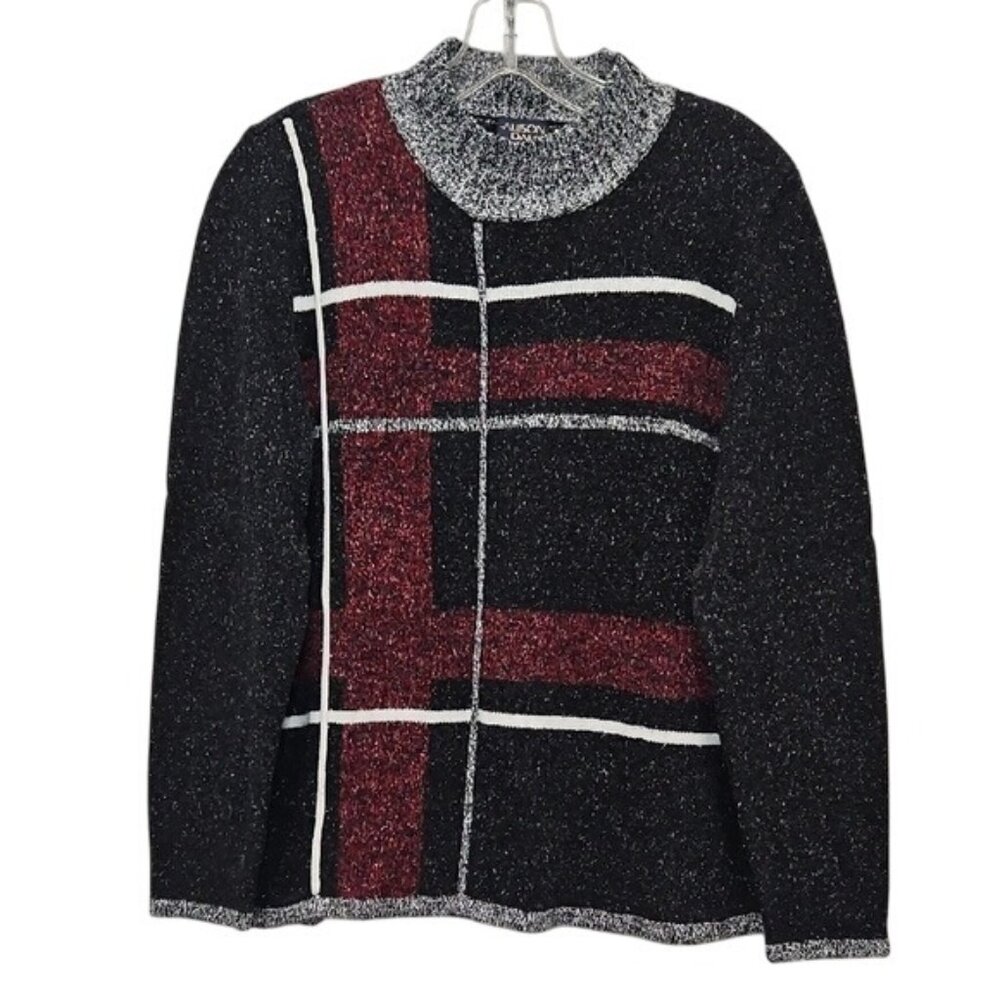 Allison Daley Black and Red Turtleneck Sweater Size Medium Fall Winter Comfort